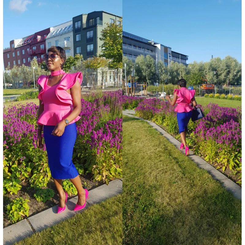 Африканские женские Топы Блузки 2019 летние простые Falbala с коротким рукавом блузки