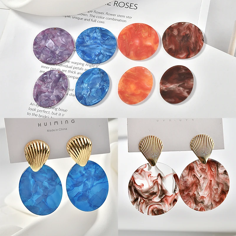 6 шт. круглые акриловые серьги гвоздики из ацетата|Ювелирная фурнитура и