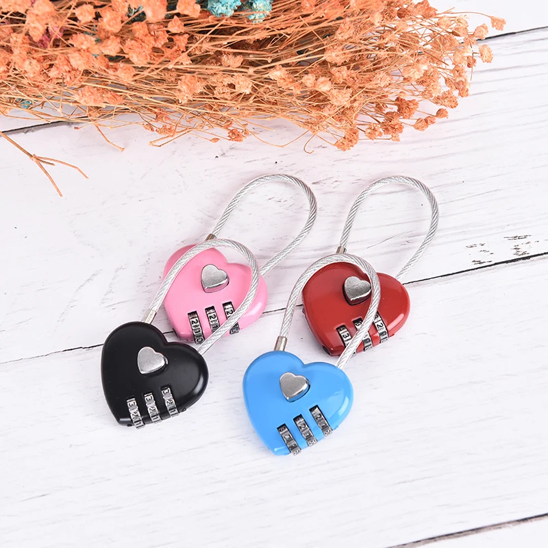 Exquisite Wire Rope Combination 3 Digital Padlock Travel Bag Heart Password Lock Suitcase Door Luggage Backpack Code Locks | Спорт и