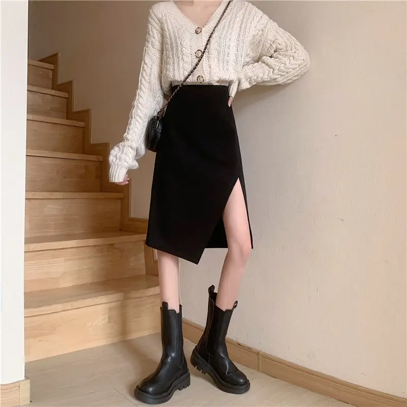 

Женские ассиметричные юбки в Корейском стиле для отдыха, плотная Осенняя уютная приталенная юбка в стиле Харадзюку, повседневная юбка в сти...