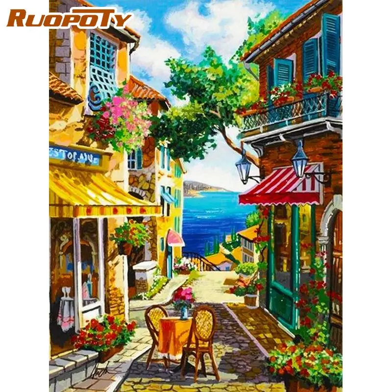 

RUOPOTY Frame Picture Diy Painting By Numbers Kits Acrylic Paint Wall Art Picture Street Handpainted Coloring By Numbers For Diy