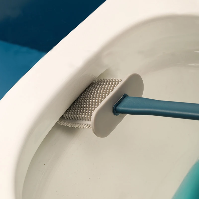 

Toilet Brush Soft Silicone Bristle Toilet Brush And Holder Bathroom WC Set Cleaning Brush Hanging Type Flat Head Brush Bathroom