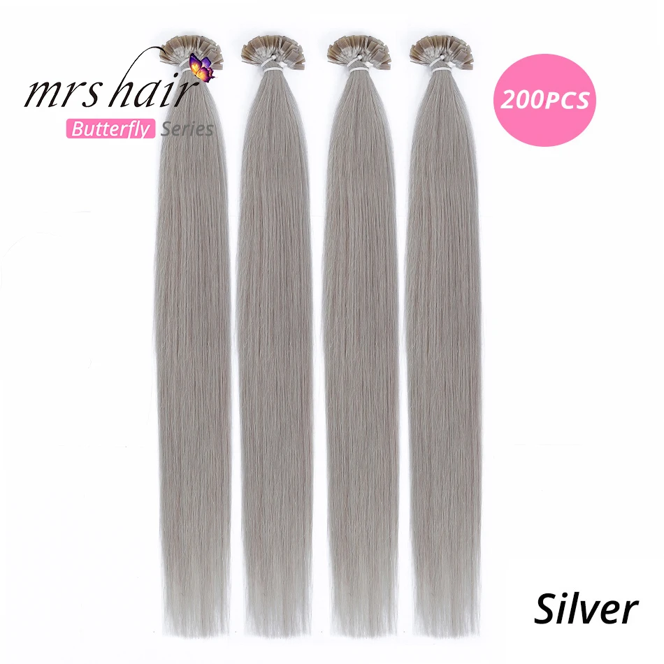 MRSHAIR предварительно скрепленные плоские волосы для наращивания 1" 18" Искусственные волосы одинаковой направленности прямые капсулы жидкий кератин волосы - Цвет: KFTSILVER-200