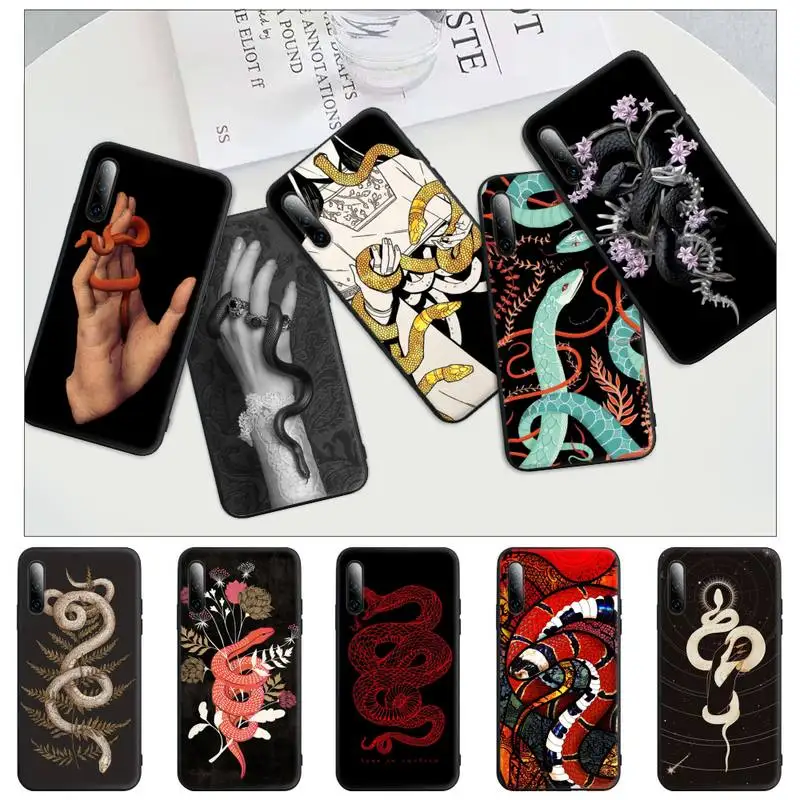 

Hand Snake Flower Painting Black Silicone Phone Case Cover For Redmi S2 4X 5 5A Plus 6 6A 7 7A 8 8A 9 9A