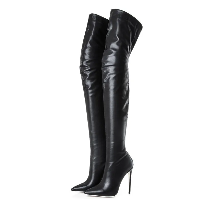 

Super High Heels Over-the-Knee Boots Black Sexy Smooth Rear Zipper Ultra-High Heels Europe Stretch Boots Spring Autumn Winter