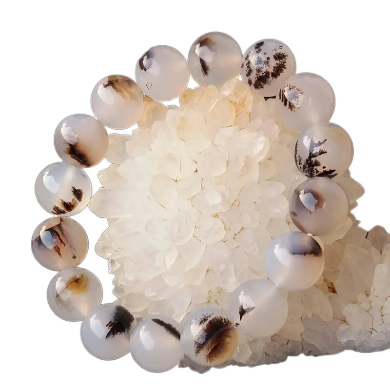 

Natural White Chalcedony Aquatic Agate Bracelet Jade Bangle Men Women Certified Jades Stone Bead Elastic Beaded Amulet Bracelets