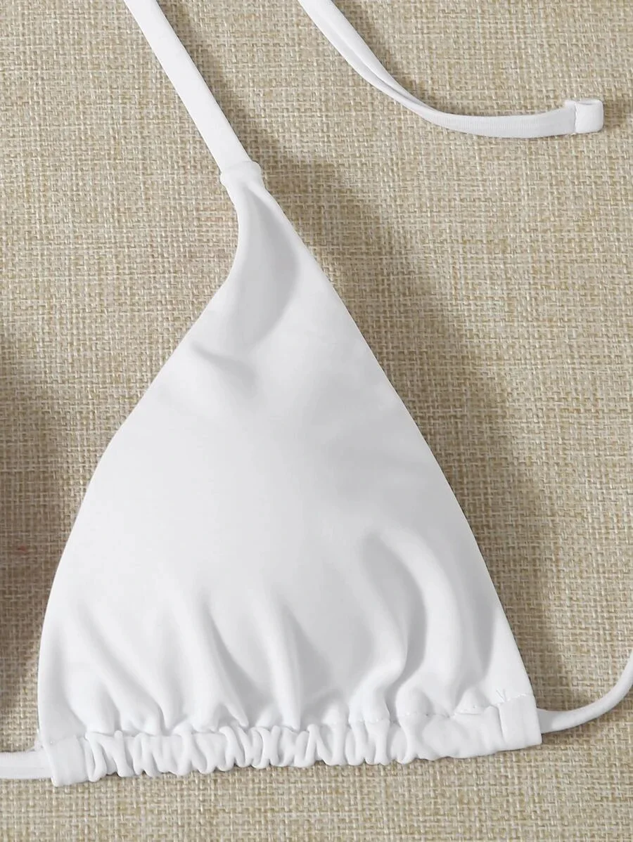 

2021 New Swimsuit Bikini Split Three-Piece Solid Color Sling Bow-Knot Net Yarn Swimwear Beachwear Four Options