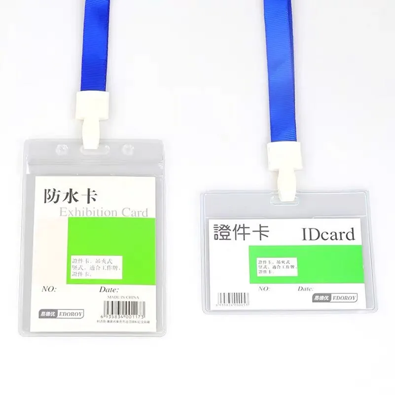 

10 Pack Waterproof Resealable Zip Type Thick Clear PVC Exhibition ID Card Badge Holder with Blue Lanyards Office Neck Strings