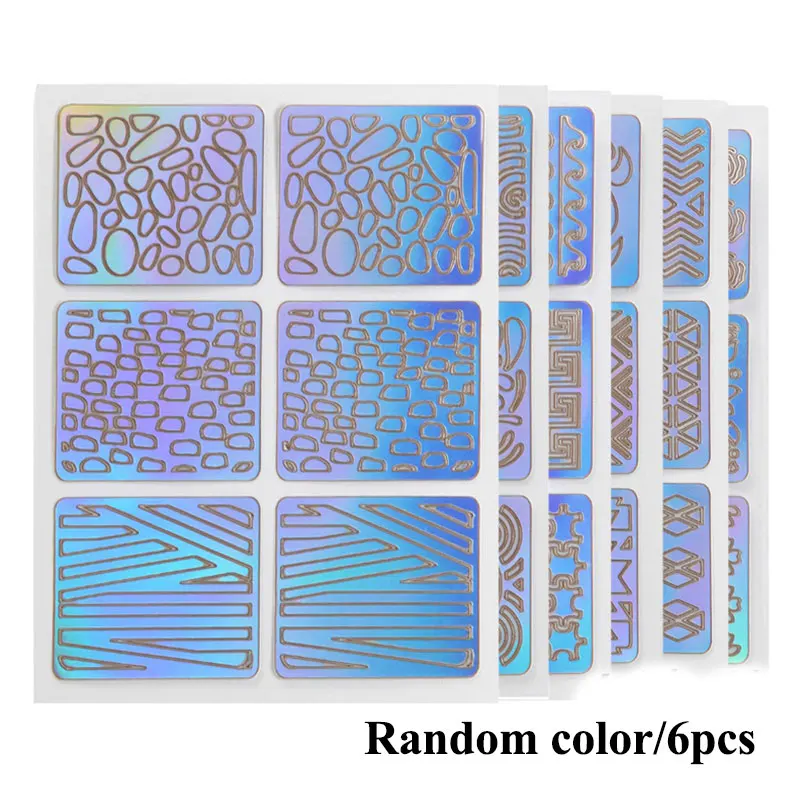 

6/12/24pcs Sheets Laser Nail Art Hollow Stickers Nail Vinyls 3D Image Transfer Guide Stencil Set Irregular Pattern Mixed Decals