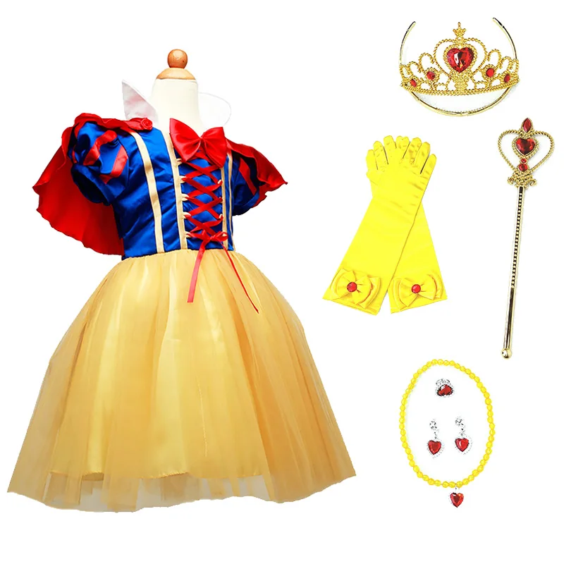 Girls Snow White Dress Kids Summer Princess Costume With Cloak Children Halloween Carnival Birthday Party Cosplay Clothes | Детская