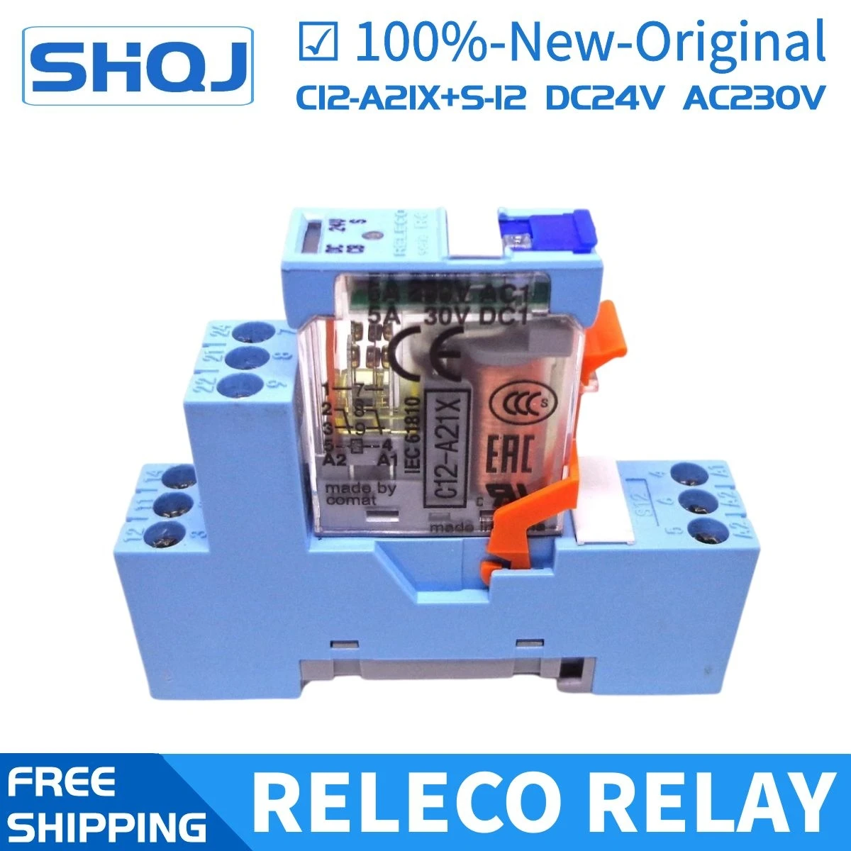 

1PCS RELECO RELAY C12-A21X+S12 DC24V AC230V 2CO 5A relay+base 100%-new-original