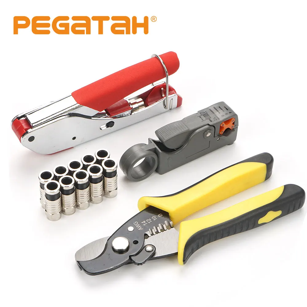 

BNC connector cable camera RG58 RG59 RG60 Crimping crimping cable strippers with 10 compression fittingsperfect for CCTV TESTER