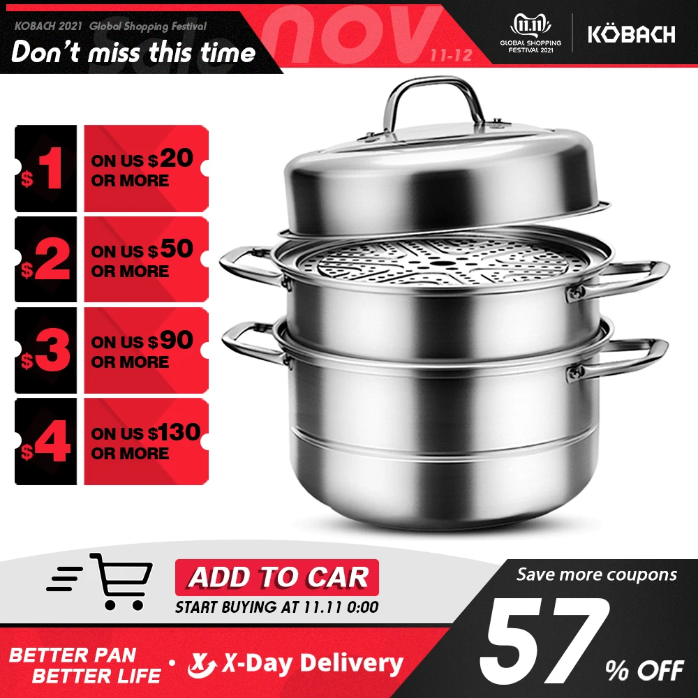 

KOBACH kitchen steamer 304 stainless steel thickened three layer durable steamer kitchen special steamer