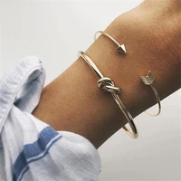 vintage cuff bracelet bangles for women brief gold color open arrow knotted charms bracelet jewelry valentines