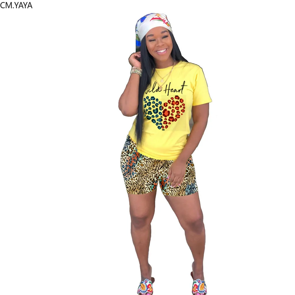 2019 женская летняя футболка с принтом сердца леопардовые Трусы Комплект из двух