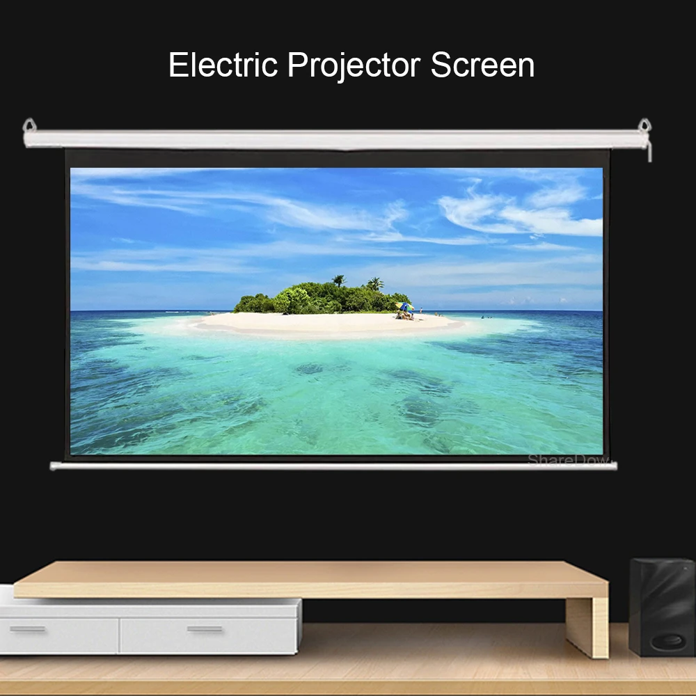 100 Inch 16:9 Wall Mounted Metal Curtain Electric Motorized Pull Down HD Projector Screen For Home Theater | Электроника