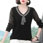 Блузка женская демисезонная, с V-образным вырезом и длинным рукавом, в стиле пэчворк, SP1337