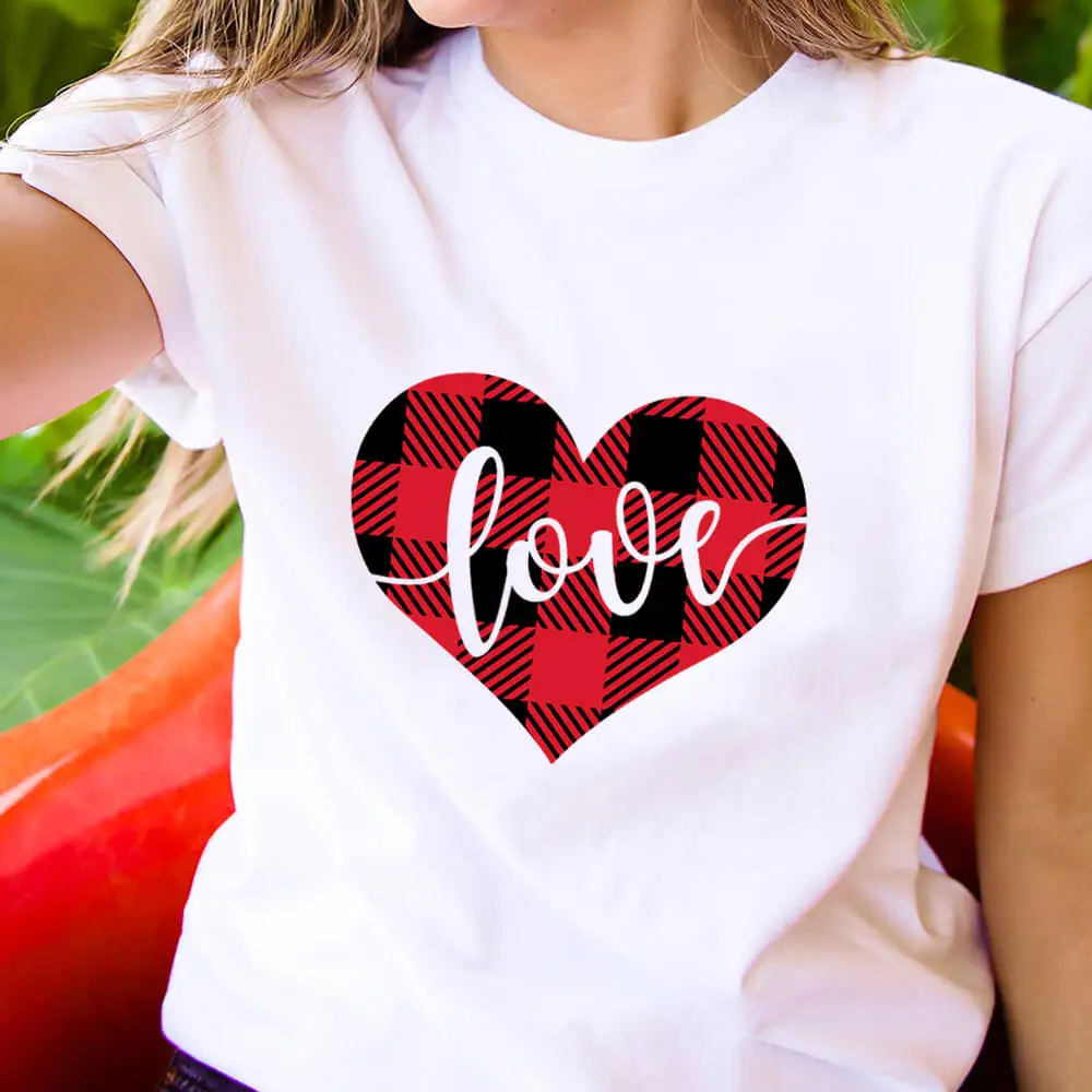 

Повседневные пуловеры с круглым вырезом, топ с коротким рукавом, рубашка на День святого Валентина, женская футболка с принтом сердечек и се...