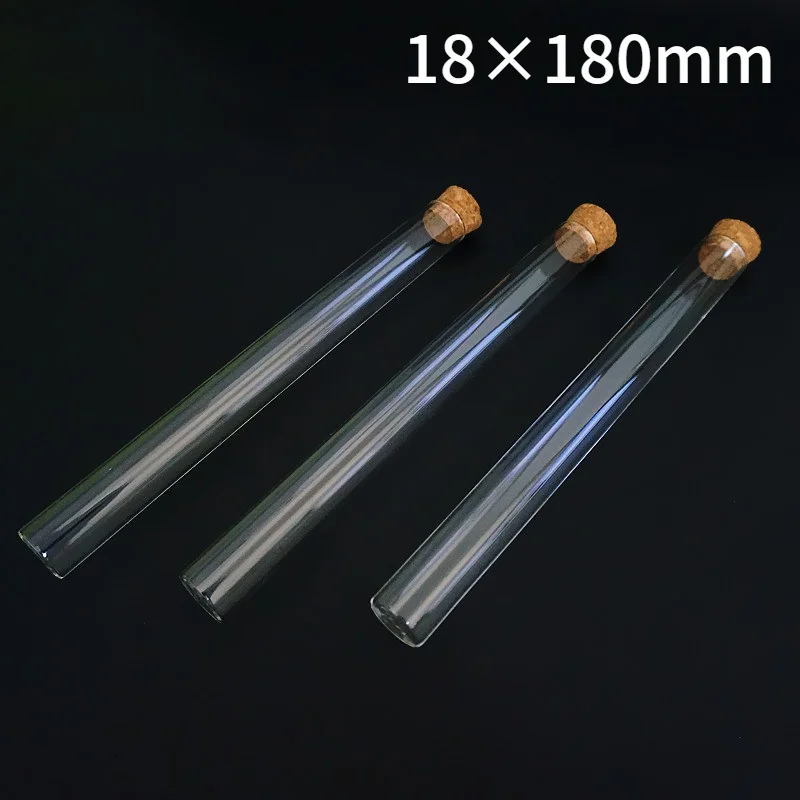 

10pcs/lot 18x180mm Clear Lab Glass Test Tube With Cork Stoppers Flat Bottom Pipes Laboratory Supplies