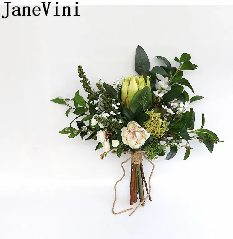 JaneVini винтажный зеленый букет невесты, искусственные цветы для свадебных букеты невесты аксессуары для рук