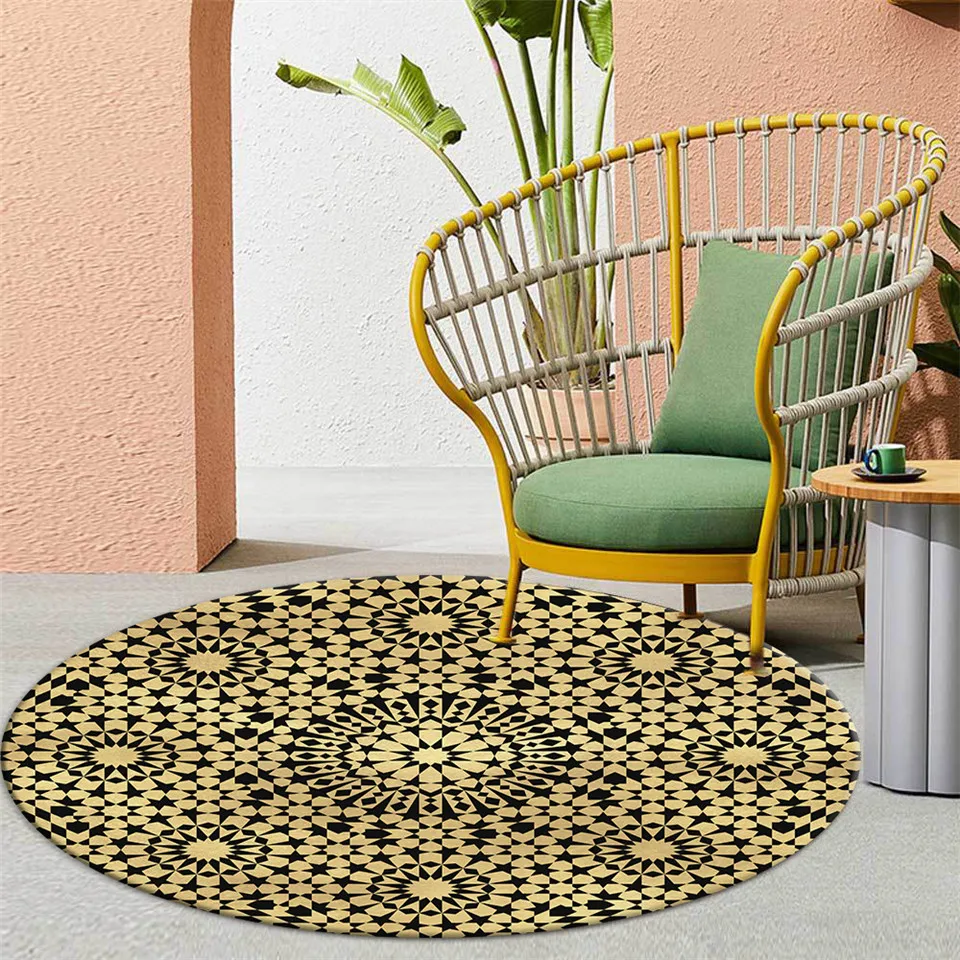 

Nordic Geometric Pattern Round Rugs For Living Room Polyester Anti-slip Mat For Bathroom Area Rug Bedroom Bedside Mat Chair Mat