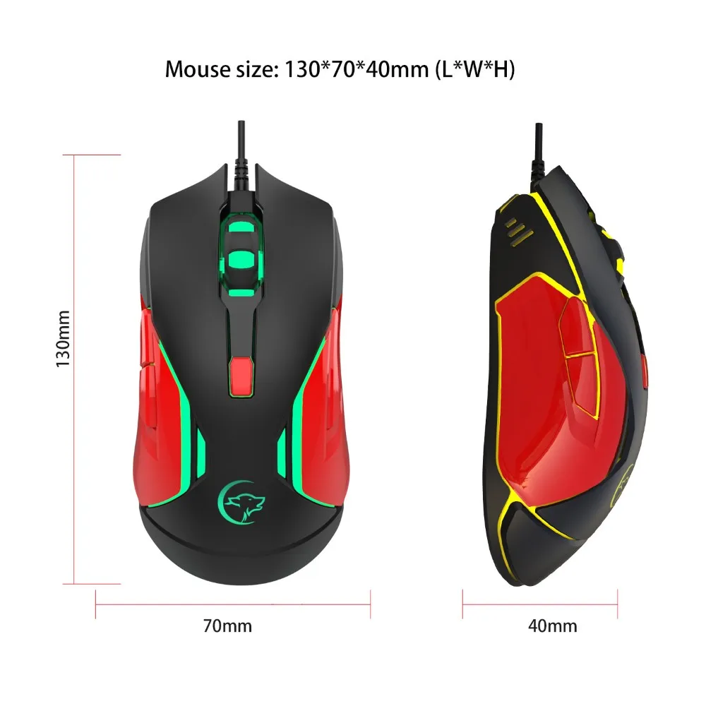 

YWYT G837 Wired Gaming Mouse 4 Adjustable DPI 3200DPI USB Gaming Optical Mouse with Colorful Breathing Light for PC