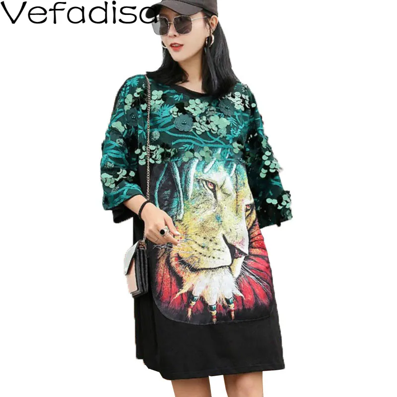 Женская футболка с блестками Vefadisa размера плюс летняя длинная свободная черная