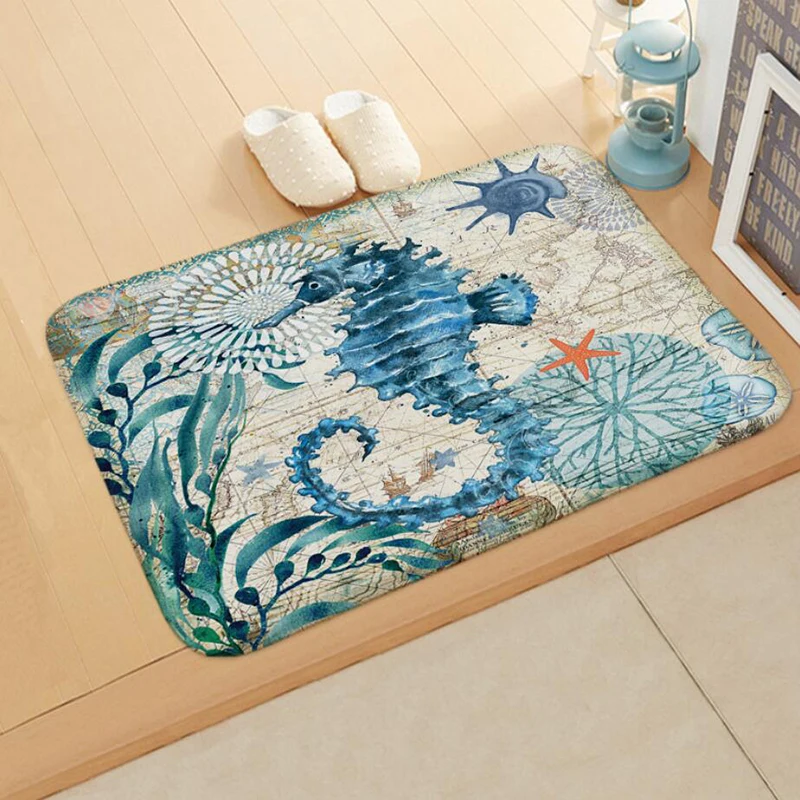 Коврик с морским животным в стиле ретро ковер принтом нескользящий винтажный для