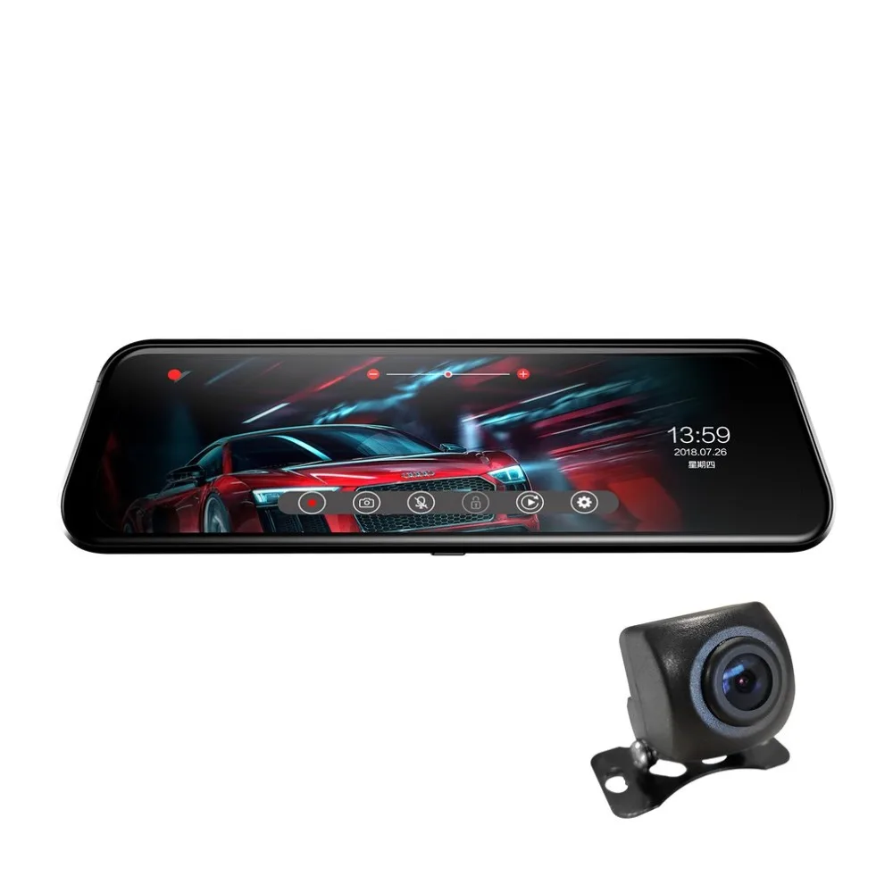 T12+ 9,66 дюймовый сенсорный экран DVR Автомобильная камера с двумя объективами видеорегистратор с режимом ночной съемки