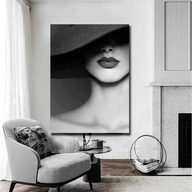 Черный и белый женские губы картина маслом Современные печатные холсты плакатов