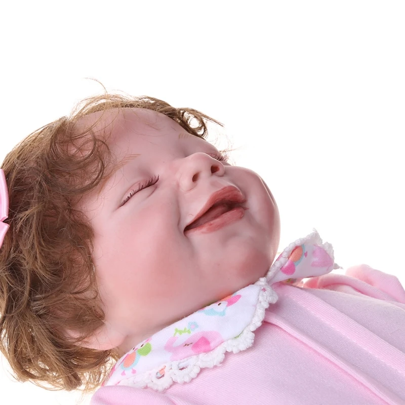 

22inch/55CM Interactive Toys Realistic Newborn Baby Dolls Soft Vinyl Magnetic Mouth Soft Body Boy Doll with Pink Suit