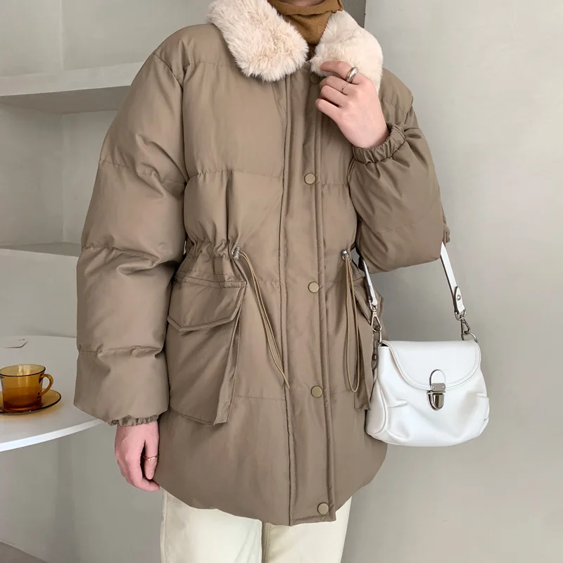 

2021 Winter Coat Women Elegant Long Jacket Turn Down Fur Collar Thicken Warm Outerwear Korean Fashion Oversized Female Parkas