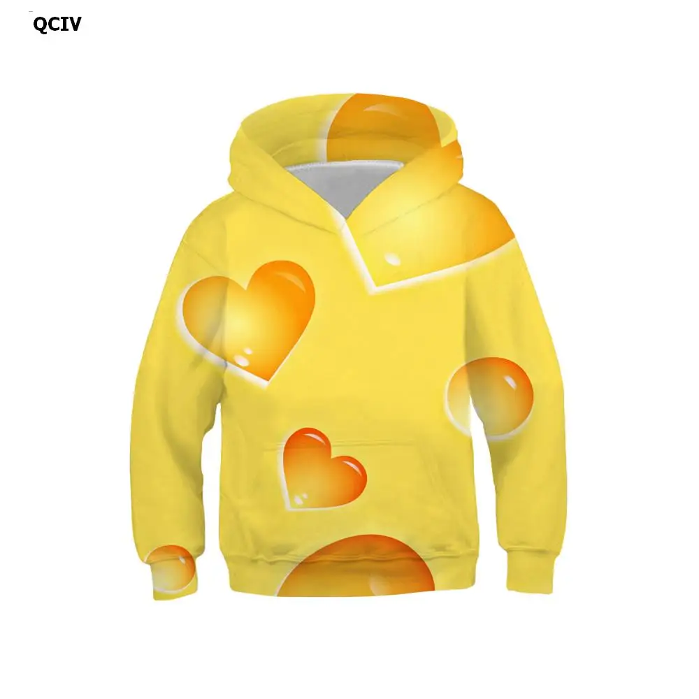 

Бренд QCIV, толстовка с надписью Love, Детская желтая толстовка с капюшоном и рисунком аниме, толстовка с рисунком, уличная одежда унисекс, Повсе...