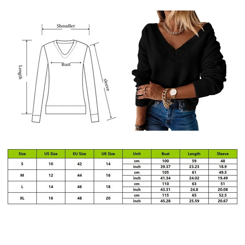 

Women Autumn V Neck Solid Knitted Loose Sweater Pullover Fashion Outwear Ladies Casual Elegant Outfits Tops Jumpers Femme
