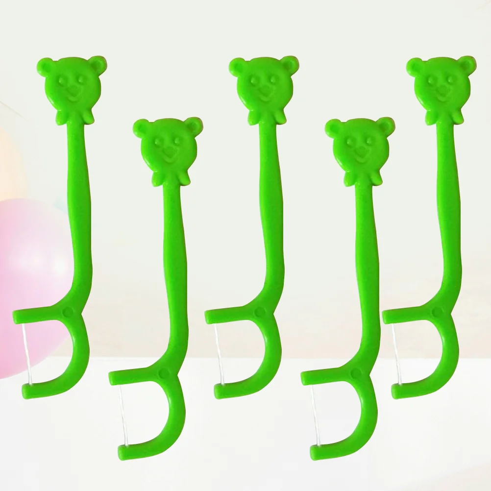 

100PCS Portable Handle Floss Pick Cartoon Floss Stick Teeth Care Cleaner for Kids Children (Green)