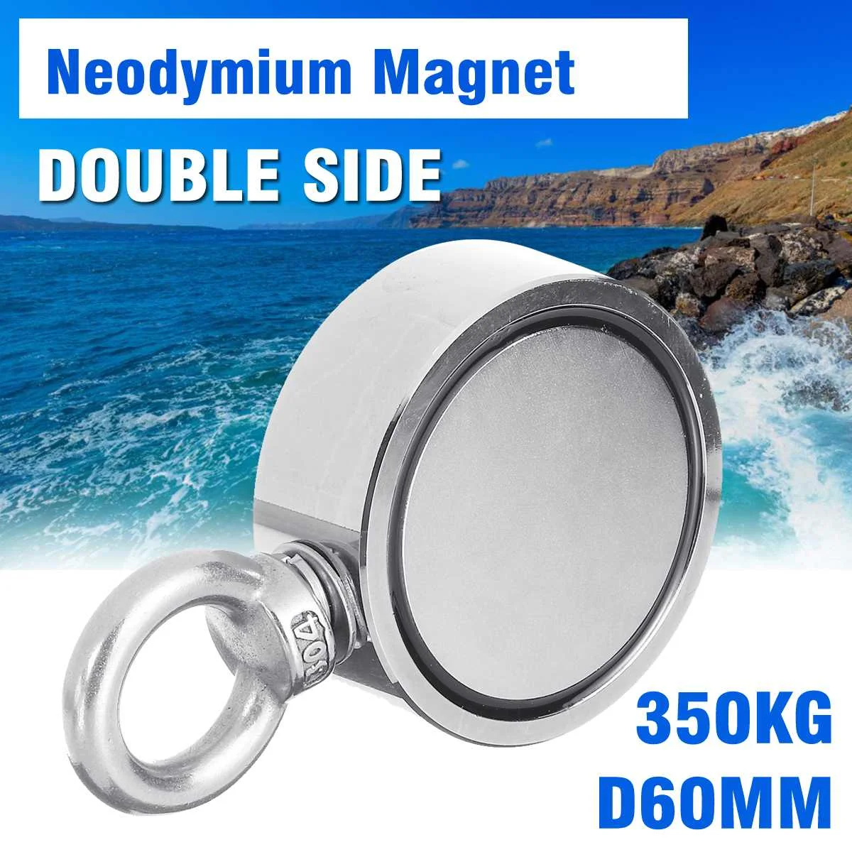 

Strong Double Side 160/350/450/600KG Neodymium Magnet Fishing Metal Sea Treasure Hunting Recovery Magnet +10m/30m Rope