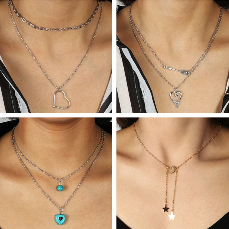 Богемная цепочка на ключицу листья сердца Фараон звезды сплав ожерелья и