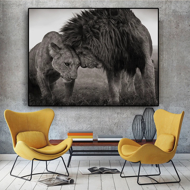

Lions Head To Head Canvas Painting Meek Animals Posters and Prints Scandinavian Cuadros Wall Art Picture for Living Room Decor