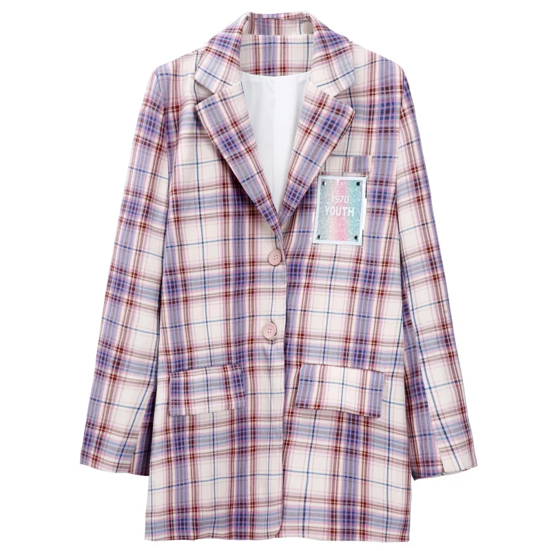 Женский осенне-весенний Тонкий Блейзер в клетку с длинным рукавом | Женская