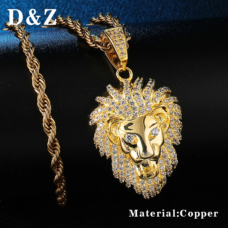 D &amp Z Роскошные Хип-хоп микро-укладка циркония голова льва кулон ожерелье для