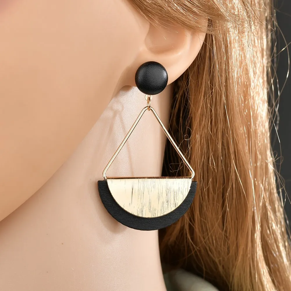 MissCyCy 2019 Корея горячая Распродажа серьги полукруглый деревянная серьга