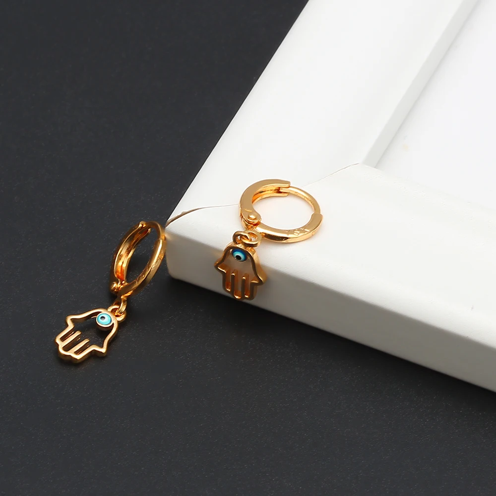 Висячие серьги-подвески в форме Хамса от сглаза золотого цвета турецкие синие