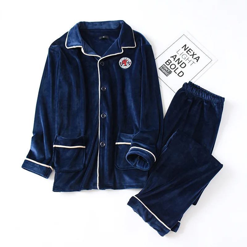 Men dark blue Новинка, утепленные, фланелевые пара женские пижамы и мужская зимняя теплая пижама с длинным рукавом для мужчин пижамы для женщин - Цвет: Men dark blue