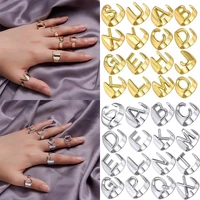 hollow a z letter gold color metal adjustable opening ring initials name alphabet resizable female party trendy jewelry