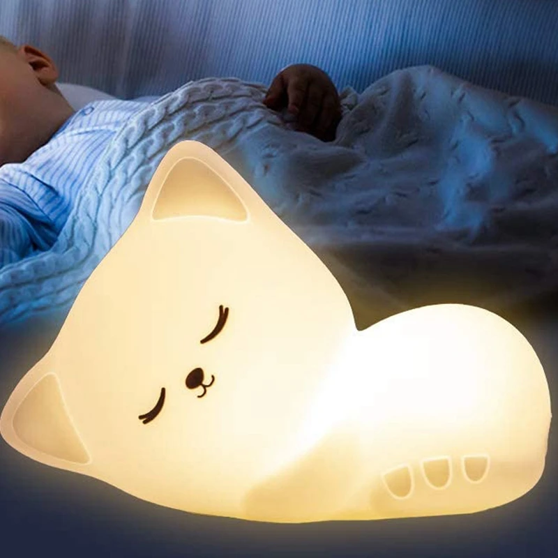

NEW-Night Light for Kids,Cute Cat Portable Lamp with Remote Control,Silicone Rechargeable Nightlight,for Bedroom Bedside
