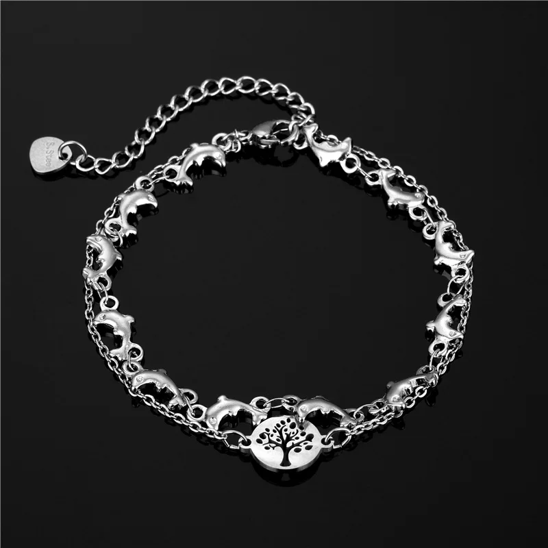 

INS fashion steel trim titanium steel hip hop double layer bracelet stainless steel girl dark multi-layer life tree bracelet