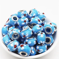 10pcs new blue flower large hole european glass bead charms murano spacer beads fit pandora bracelet necklace for jewelry making