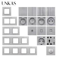 unkas gray glass panel diy free combination french eu socket type c dual usb 1 2 3 4 gang 12 way on off push button switch