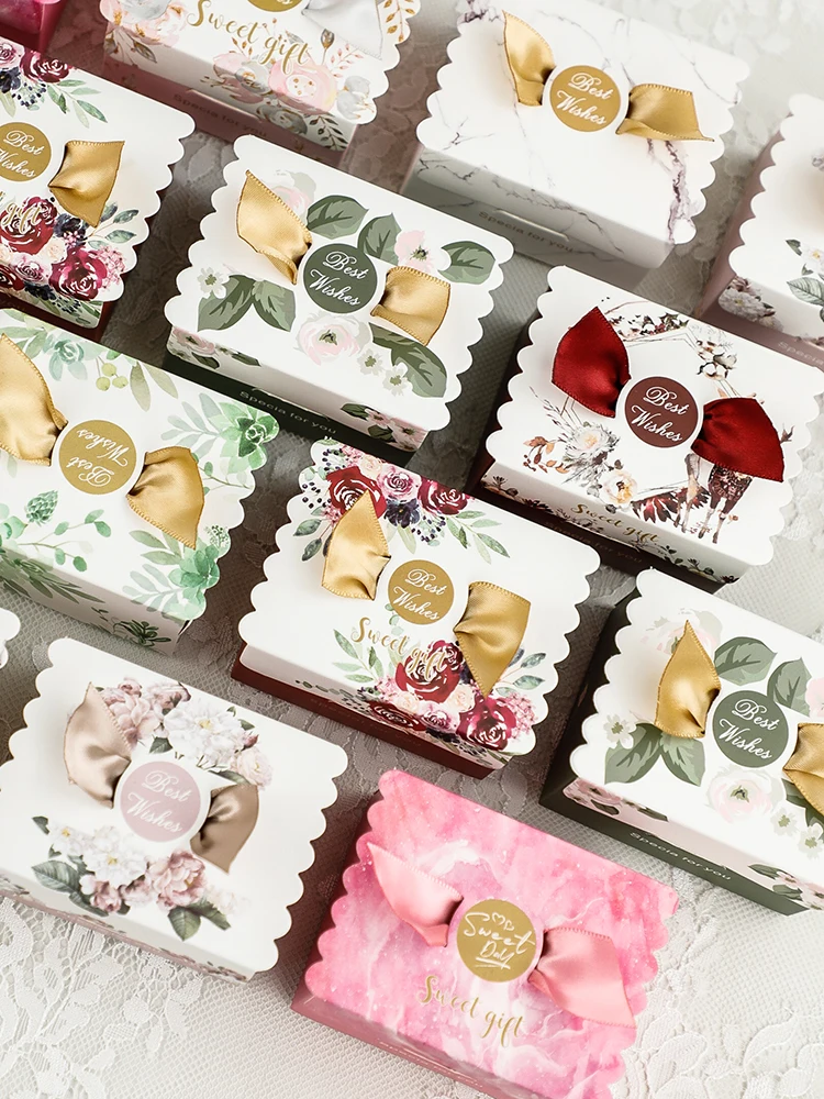 

Коробка для свадебного подарка, креативная коробка для свадебных конфет, картонная коробка в лесном стиле с лентой, квадратная Подарочная к...