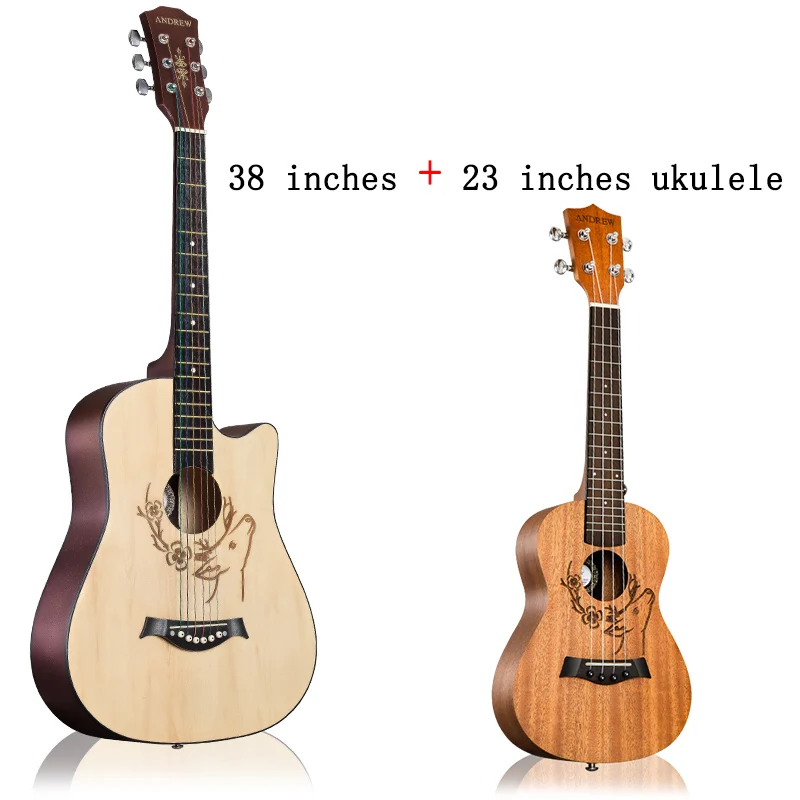 38YMXL-23XL Эндрюс 38/41 дюймов народная гитара из красного дерева collocate укулеле калимба олень тотем акустический музыкальный инструмент - Цвет: 38YMXL-23XL